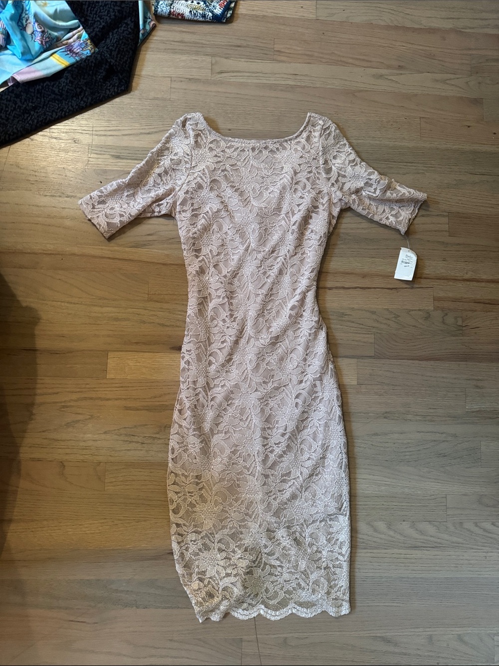 Neiman Marcus Blush Lace Midi Dress